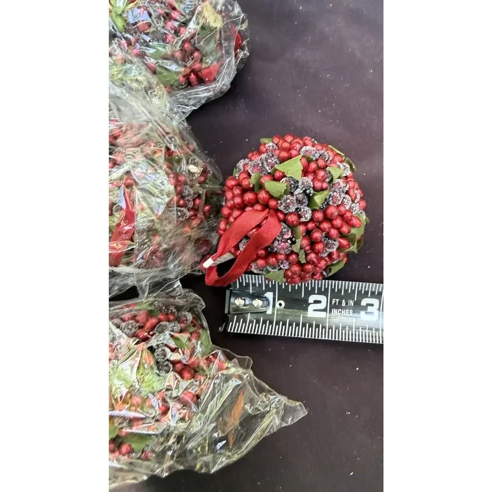 6 CRATE & BARREL Christmas Ornament Red Sugared Berry Ball New Tag 412-112 -46D